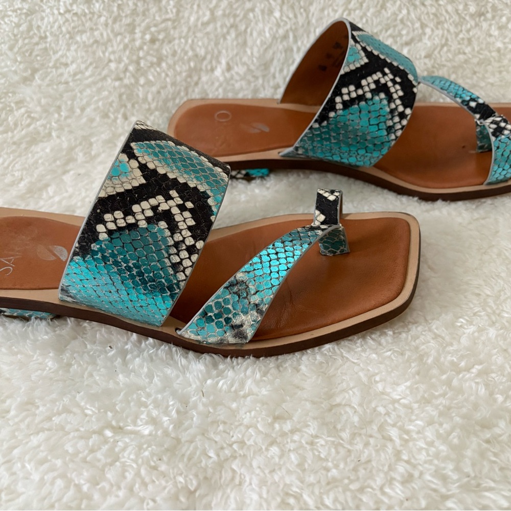Franco Sarto Turquoise and Black Snake Print Sandals - Picture 4 of 8
